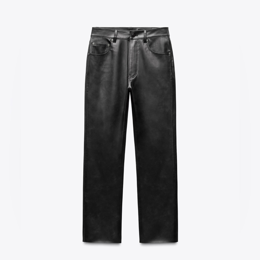 NWT Zara Woman ZW COLLECTION FAUX LEATHER HIGH WAISTED BOOTCUT Cropped Pants 14 - Picture 4 of 8